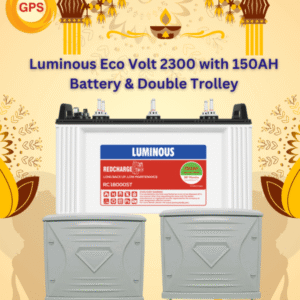 Luminous Eco Volt 2300 inverter with 150Ah battery and double trolley for home and office power backup in Bangalore – Gravity Power Solution.